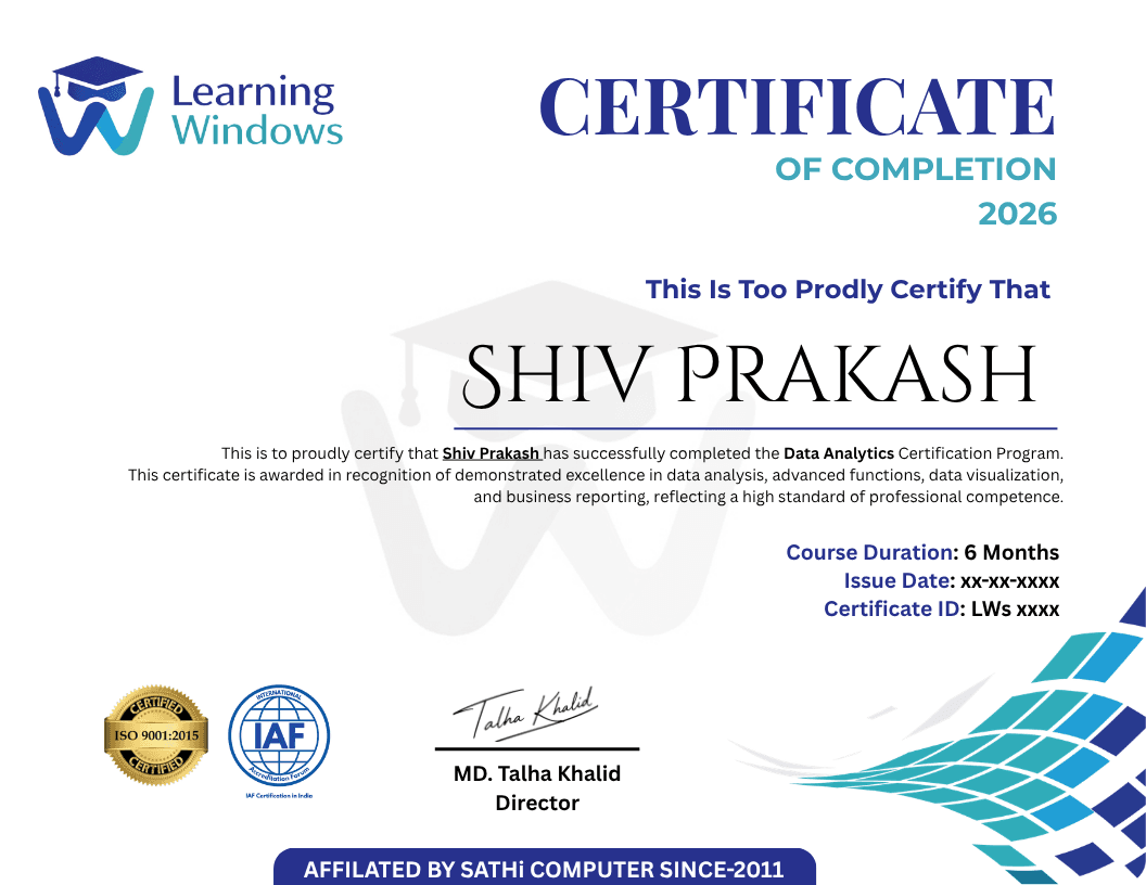 Data Analytics with AI sample certificate